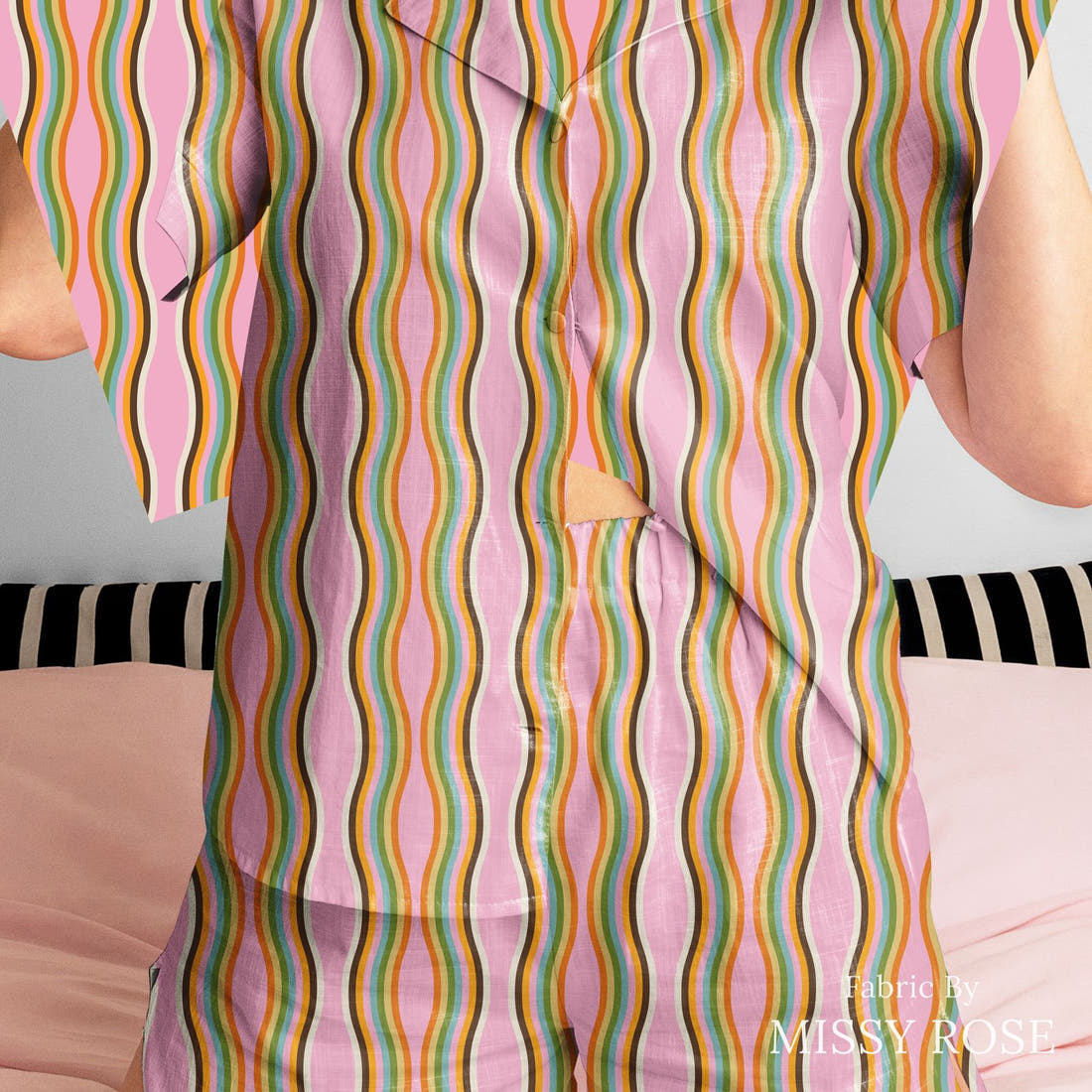 Kristina Forrest 169 sewn into a women's pyjama set - see how the print looks made up | Fabric by Missy Rose