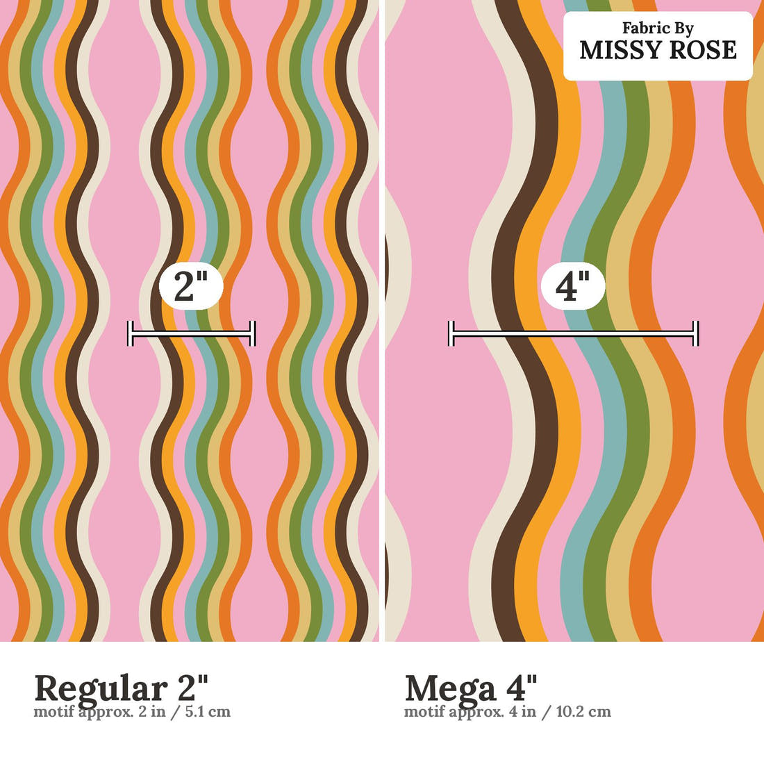 Kristina Forrest 169 Regular 2 inch vs Mega 4 inch print scale side by side | Fabric by Missy Rose