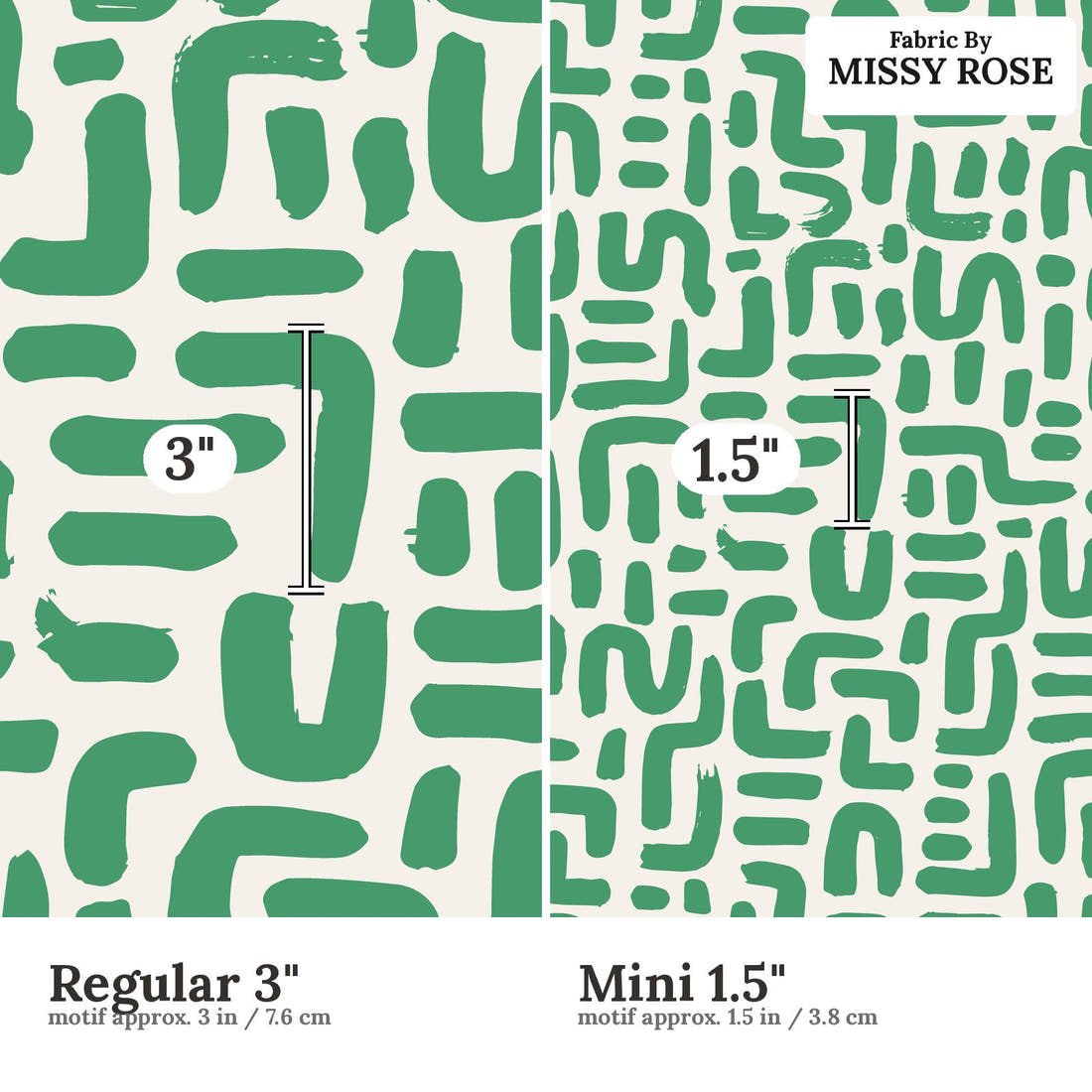 Kristina Forrest 17 Regular 3 inch vs Mini 1.5 inch print scale side by side | Fabric by Missy Rose