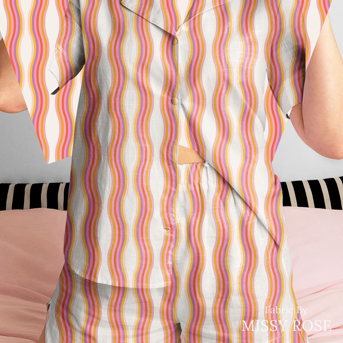 Kristina Forrest 170 sewn into a women's pyjama set - see how the print looks made up | Fabric by Missy Rose