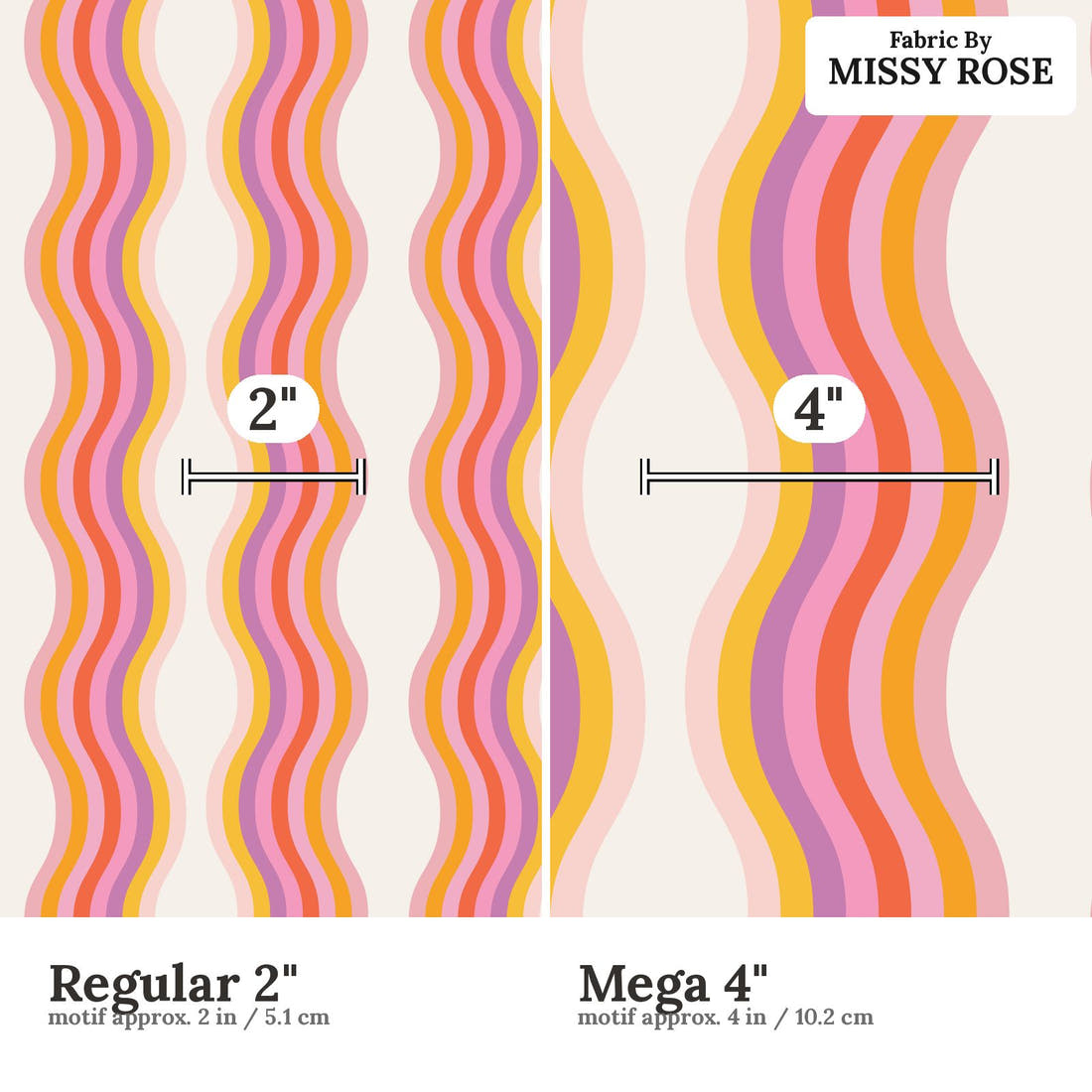 Kristina Forrest 170 Regular 2 inch vs Mega 4 inch print scale side by side | Fabric by Missy Rose
