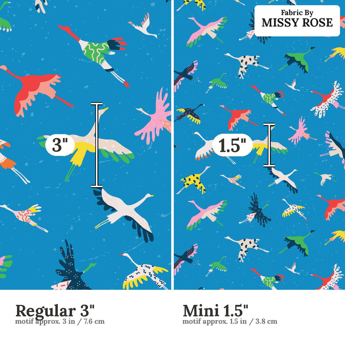 Kristina Forrest 171 Regular 3 inch vs Mini 1.5 inch print scale side by side | Fabric by Missy Rose