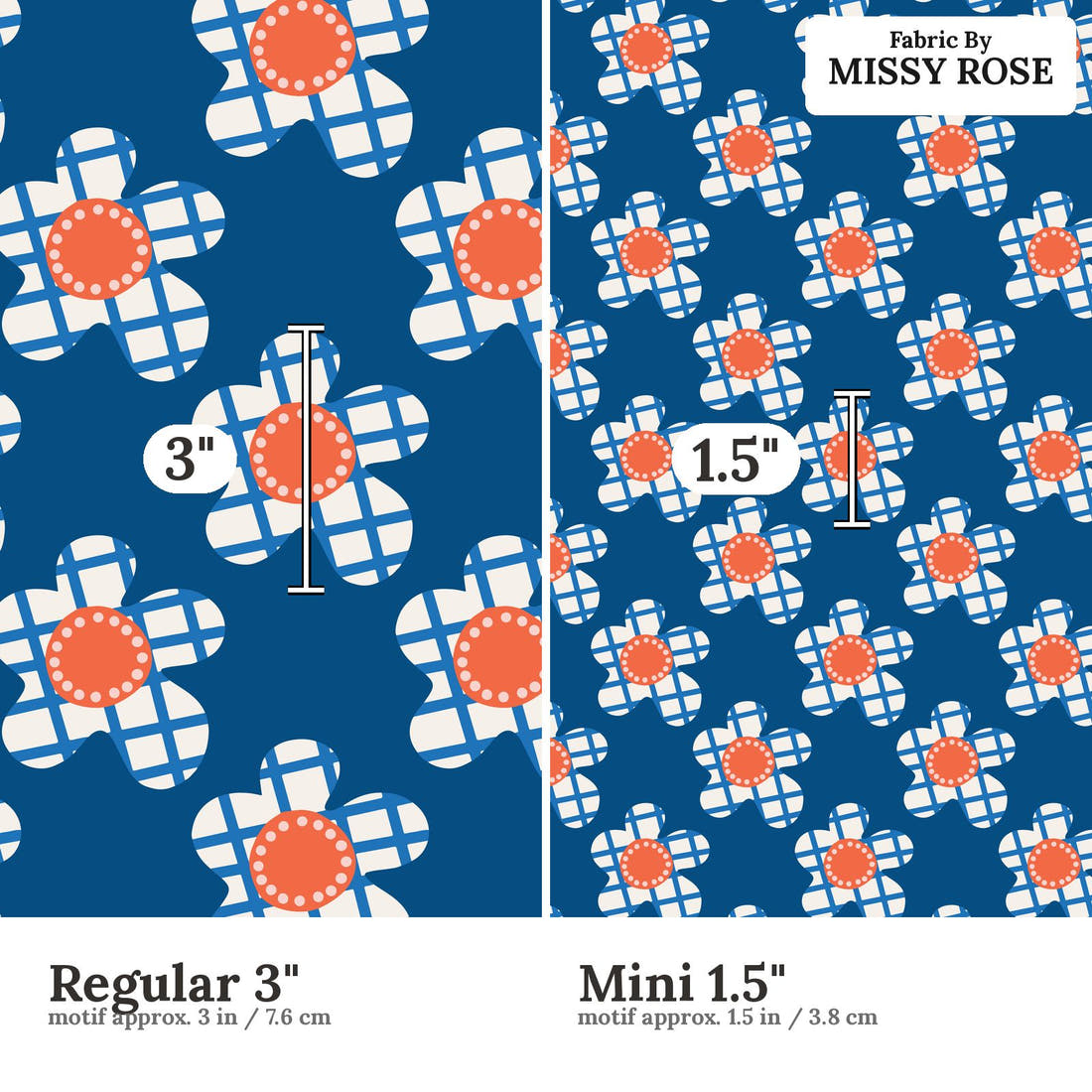 Kristina Forrest 172 Regular 3 inch vs Mini 1.5 inch print scale side by side | Fabric by Missy Rose