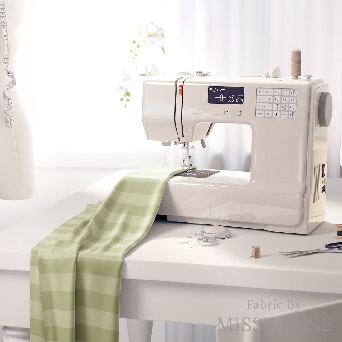 Kristina Forrest 173 on a sewing machine - premium fabric for sewing projects | Fabric by Missy Rose
