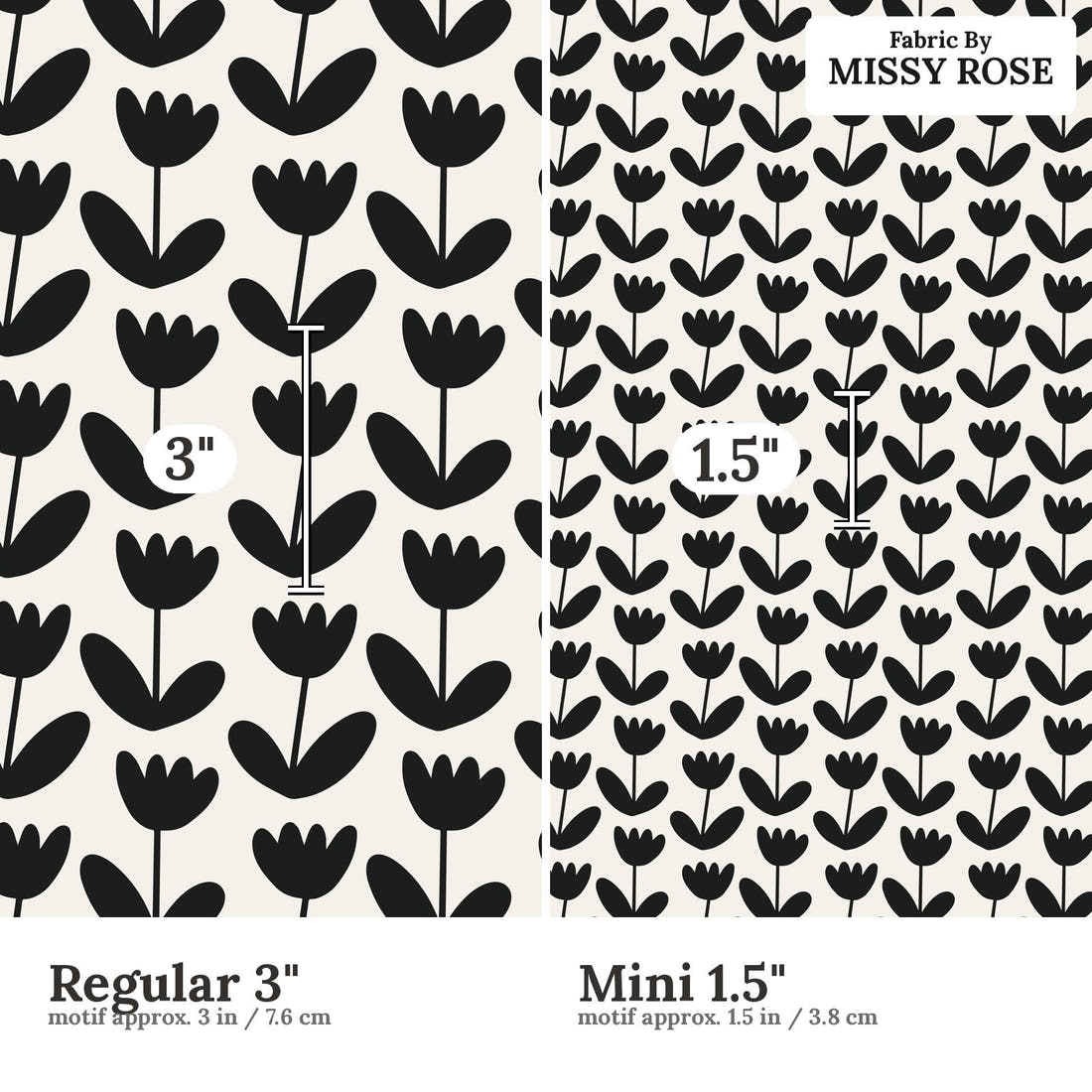 Kristina Forrest 175 Regular 3 inch vs Mini 1.5 inch print scale side by side | Fabric by Missy Rose