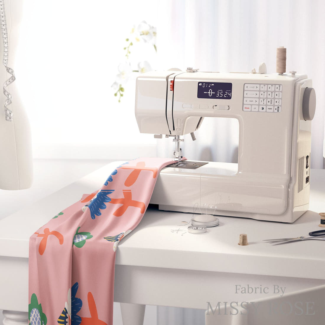 Kristina Forrest 176 on a sewing machine - premium fabric for sewing projects | Fabric by Missy Rose
