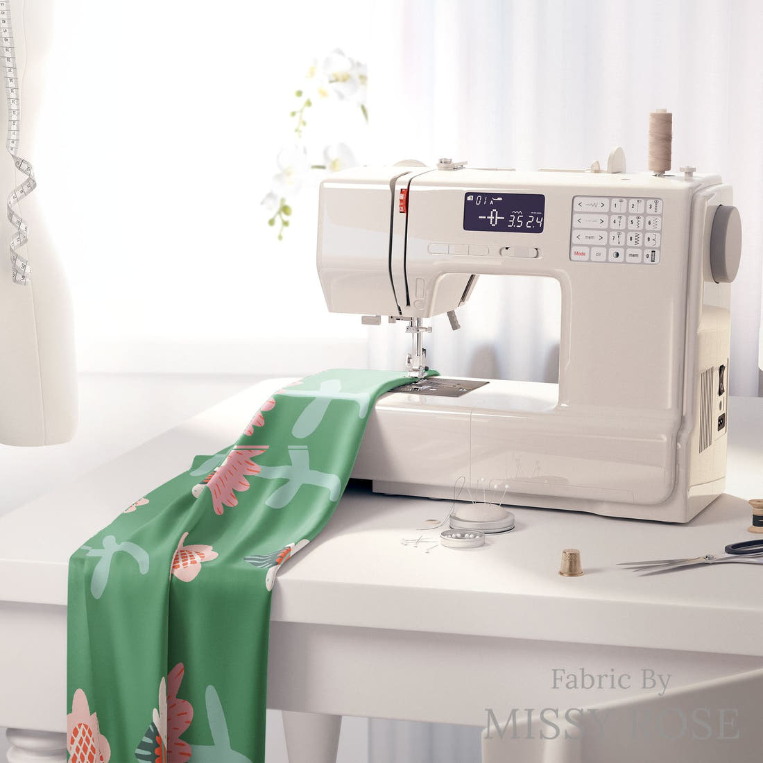 Kristina Forrest 177 on a sewing machine - premium fabric for sewing projects | Fabric by Missy Rose