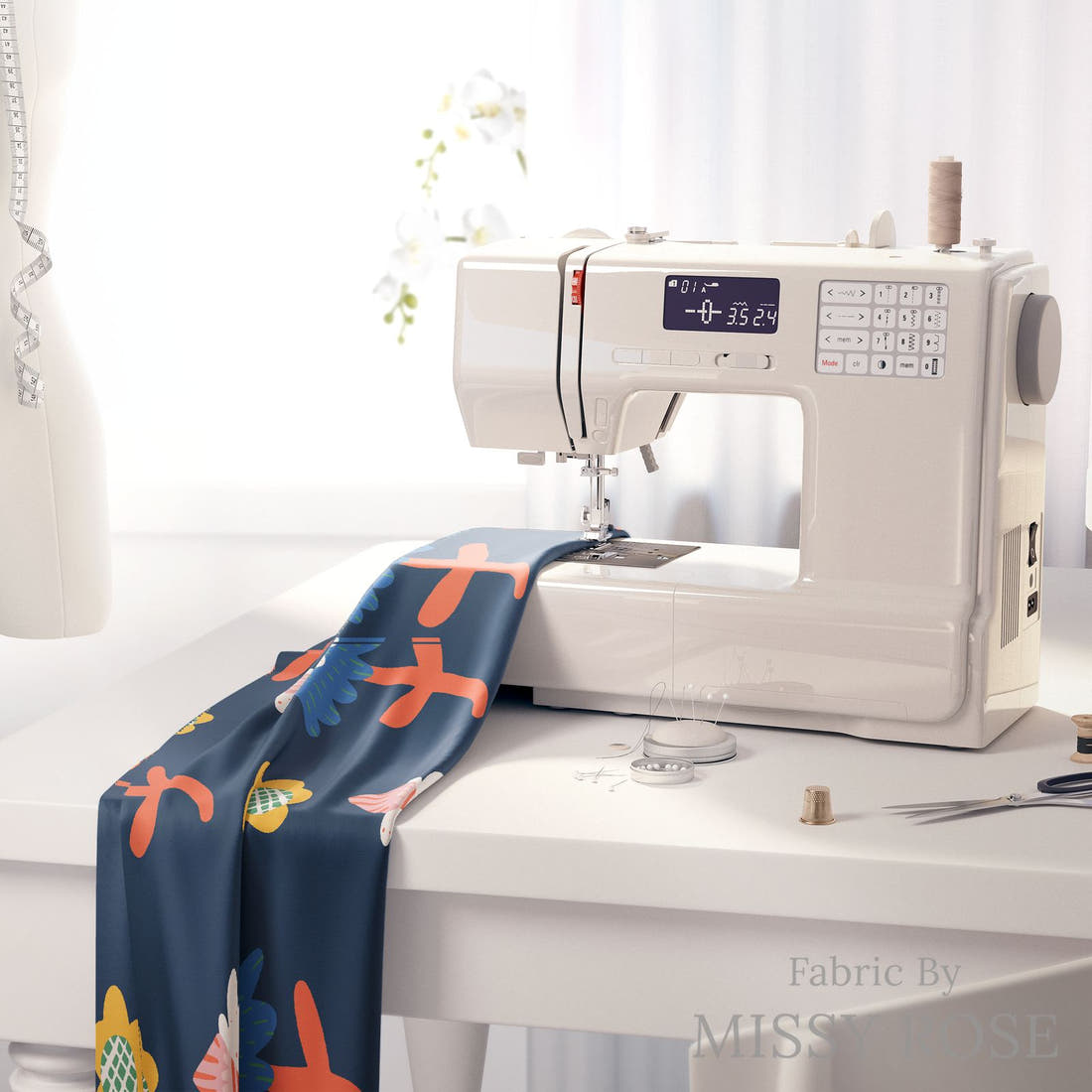 Kristina Forrest 178 on a sewing machine - premium fabric for sewing projects | Fabric by Missy Rose