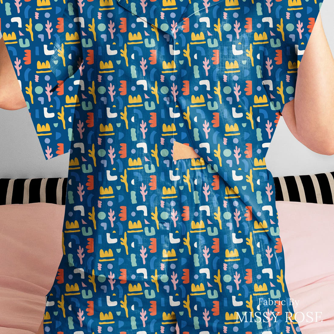 Kristina Forrest 18 sewn into a women's pyjama set - see how the print looks made up | Fabric by Missy Rose