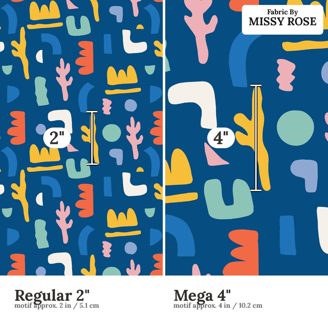 Kristina Forrest 18 Regular 2 inch vs Mega 4 inch print scale side by side | Fabric by Missy Rose