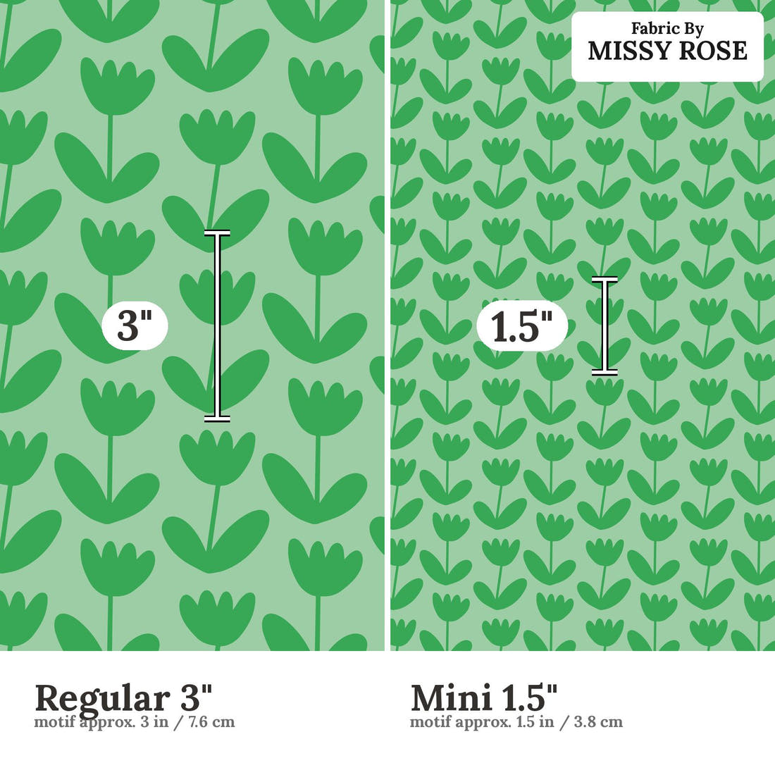 Kristina Forrest 180 Regular 3 inch vs Mini 1.5 inch print scale side by side | Fabric by Missy Rose