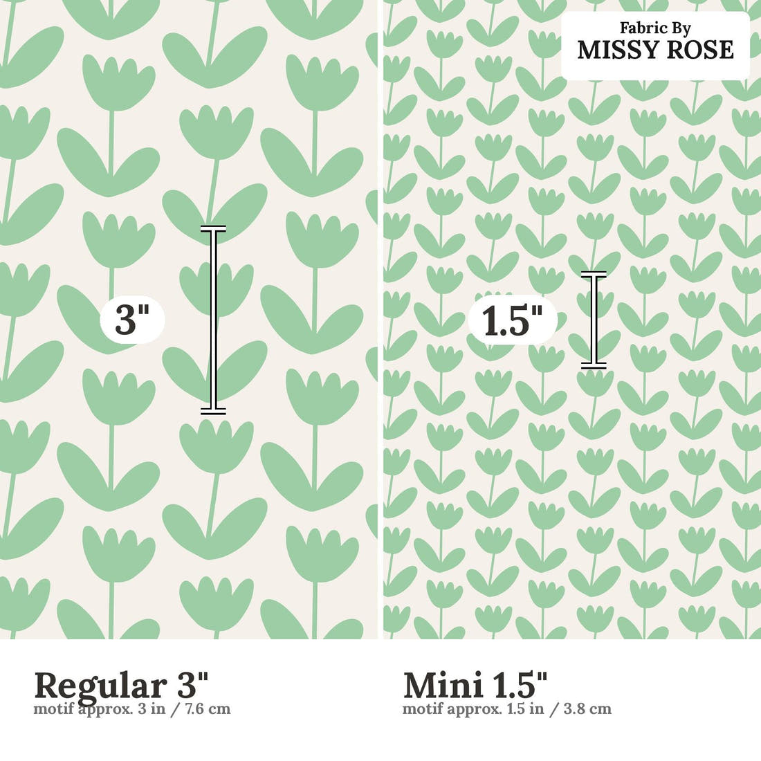 Kristina Forrest 181 Regular 3 inch vs Mini 1.5 inch print scale side by side | Fabric by Missy Rose