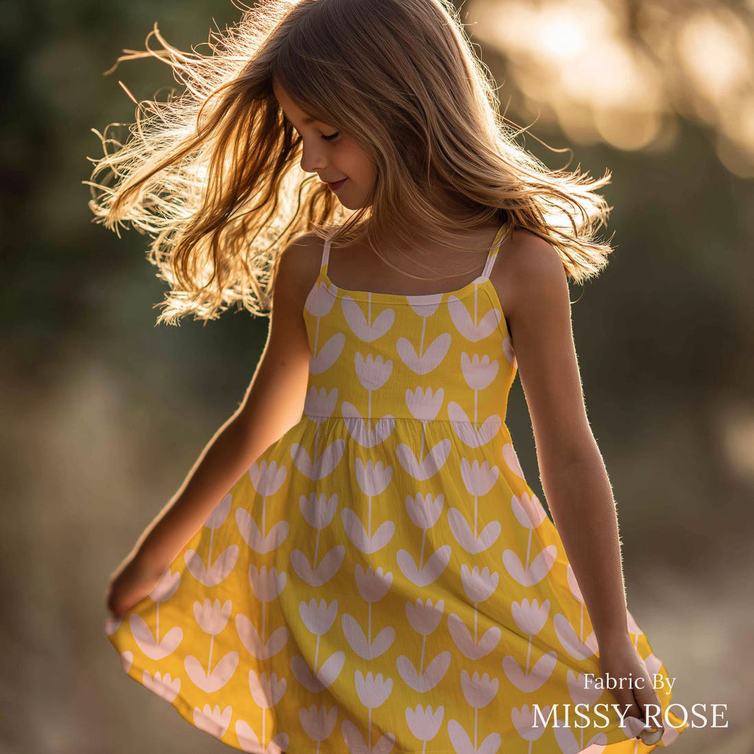 Kristina Forrest 182 sewn into a girls' dress - see how the print looks made up | Fabric by Missy Rose