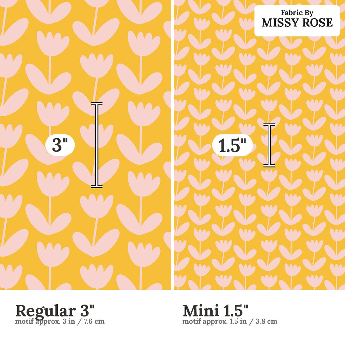 Kristina Forrest 182 Regular 3 inch vs Mini 1.5 inch print scale side by side | Fabric by Missy Rose