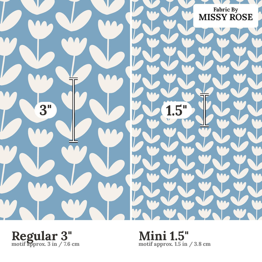 Kristina Forrest 183 Regular 3 inch vs Mini 1.5 inch print scale side by side | Fabric by Missy Rose