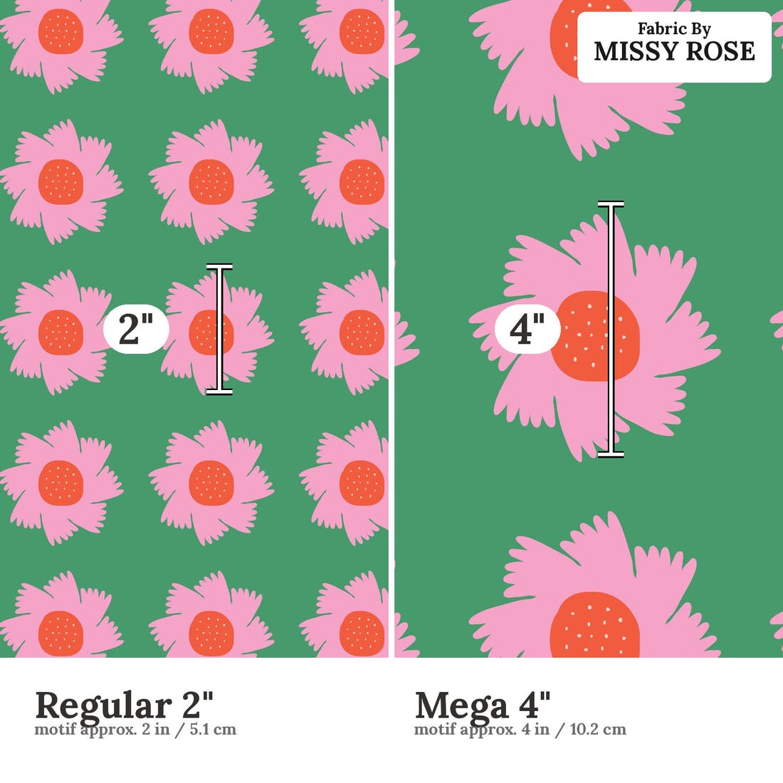 Kristina Forrest 186 Regular 2 inch vs Mega 4 inch print scale side by side | Fabric by Missy Rose