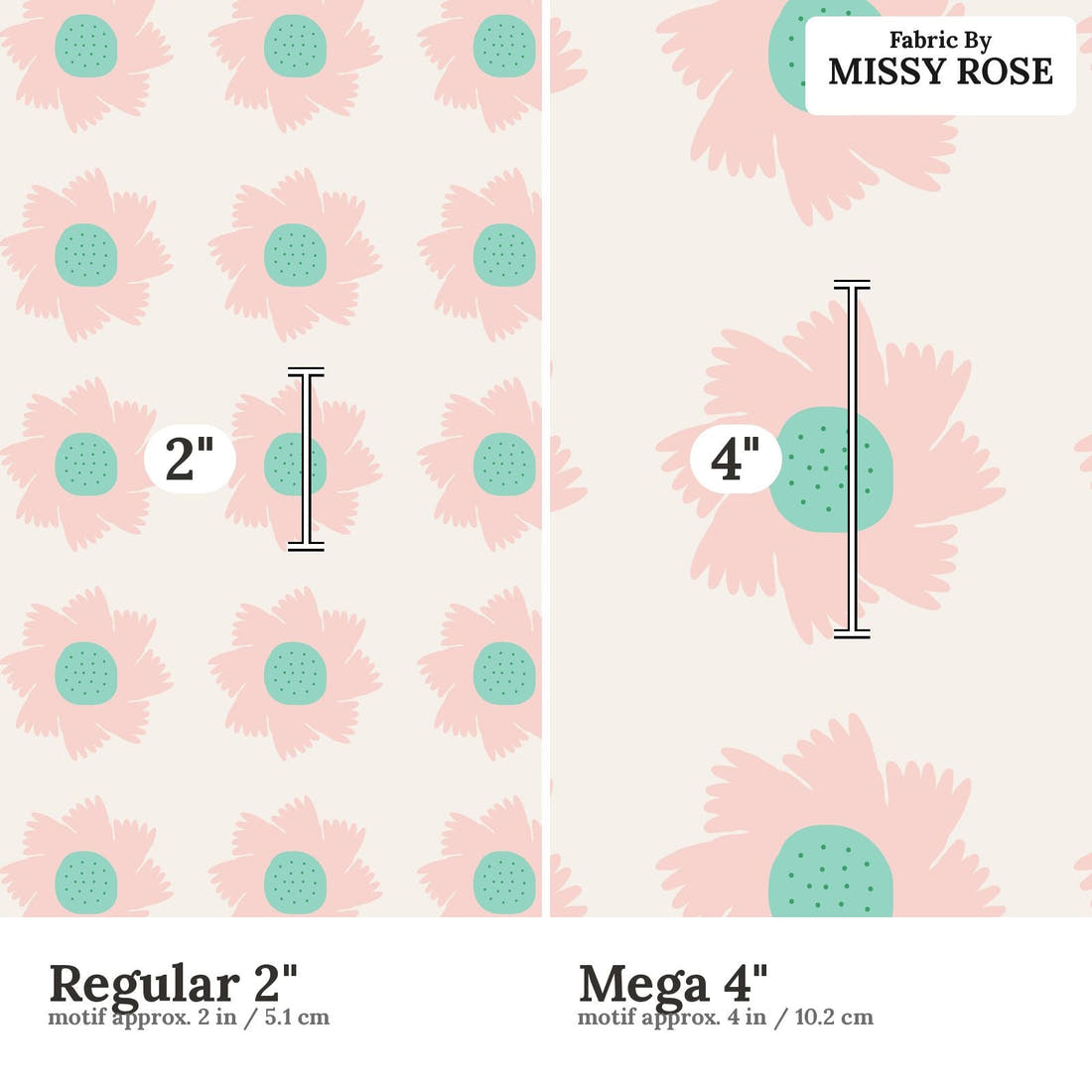 Kristina Forrest 187 Regular 2 inch vs Mega 4 inch print scale side by side | Fabric by Missy Rose