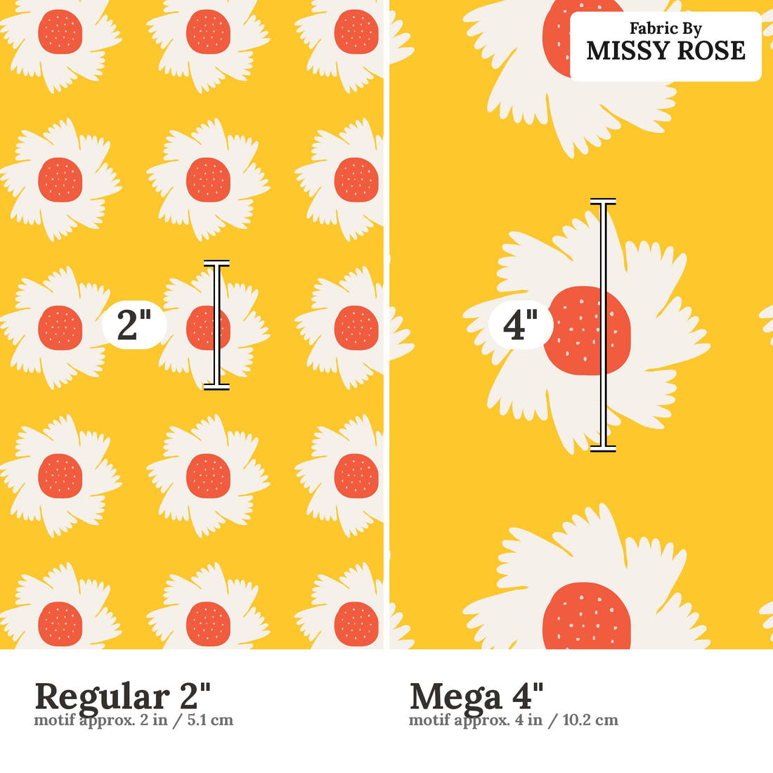 Kristina Forrest 188 Regular 2 inch vs Mega 4 inch print scale side by side | Fabric by Missy Rose