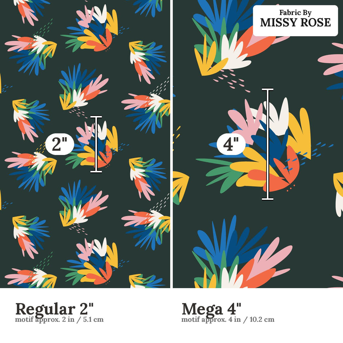 Kristina Forrest 189 Regular 2 inch vs Mega 4 inch print scale side by side | Fabric by Missy Rose