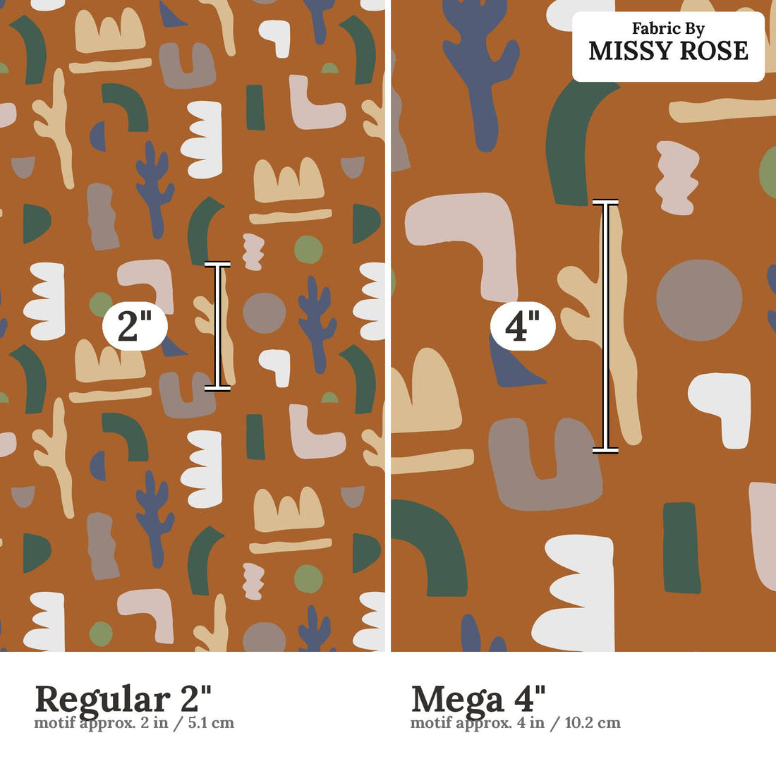 Kristina Forrest 19 Regular 2 inch vs Mega 4 inch print scale side by side | Fabric by Missy Rose