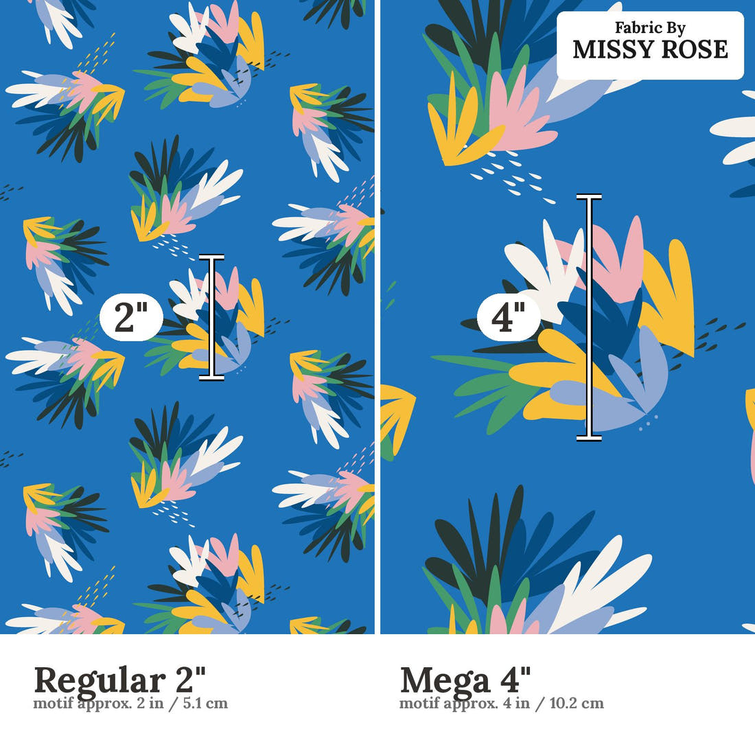 Kristina Forrest 190 Regular 2 inch vs Mega 4 inch print scale side by side | Fabric by Missy Rose