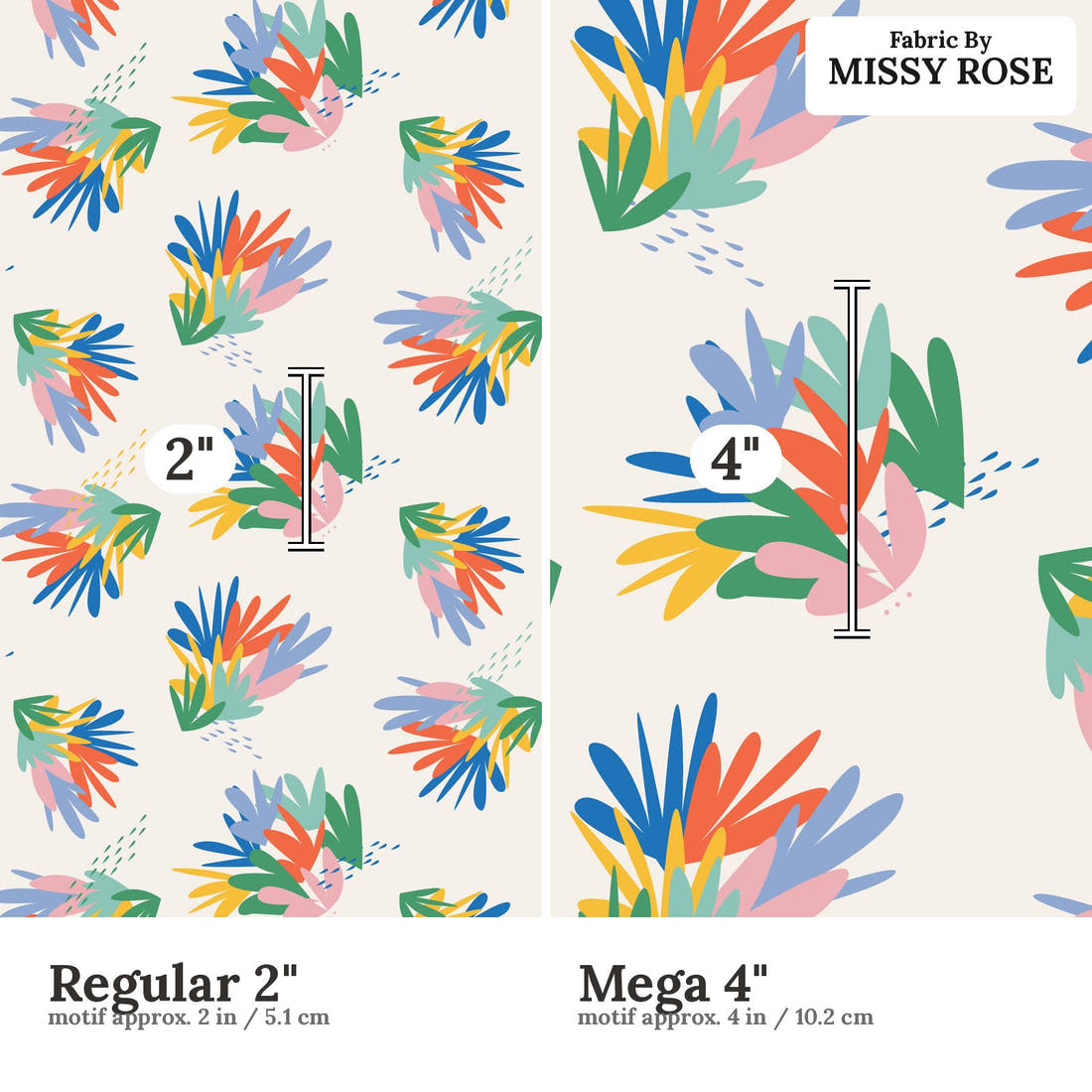 Kristina Forrest 191 Regular 2 inch vs Mega 4 inch print scale side by side | Fabric by Missy Rose