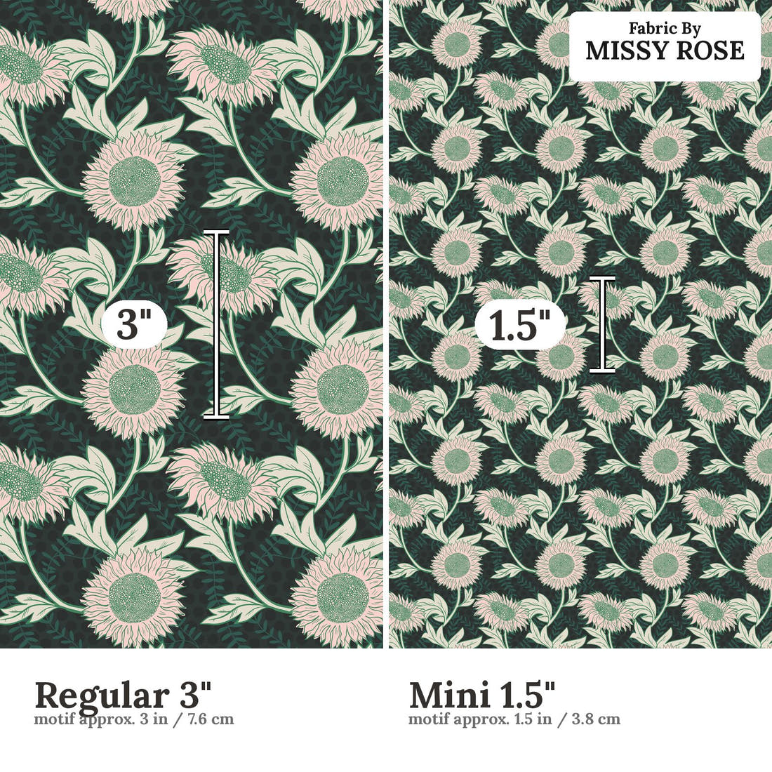Kristina Forrest 192 Regular 3 inch vs Mini 1.5 inch print scale side by side | Fabric by Missy Rose