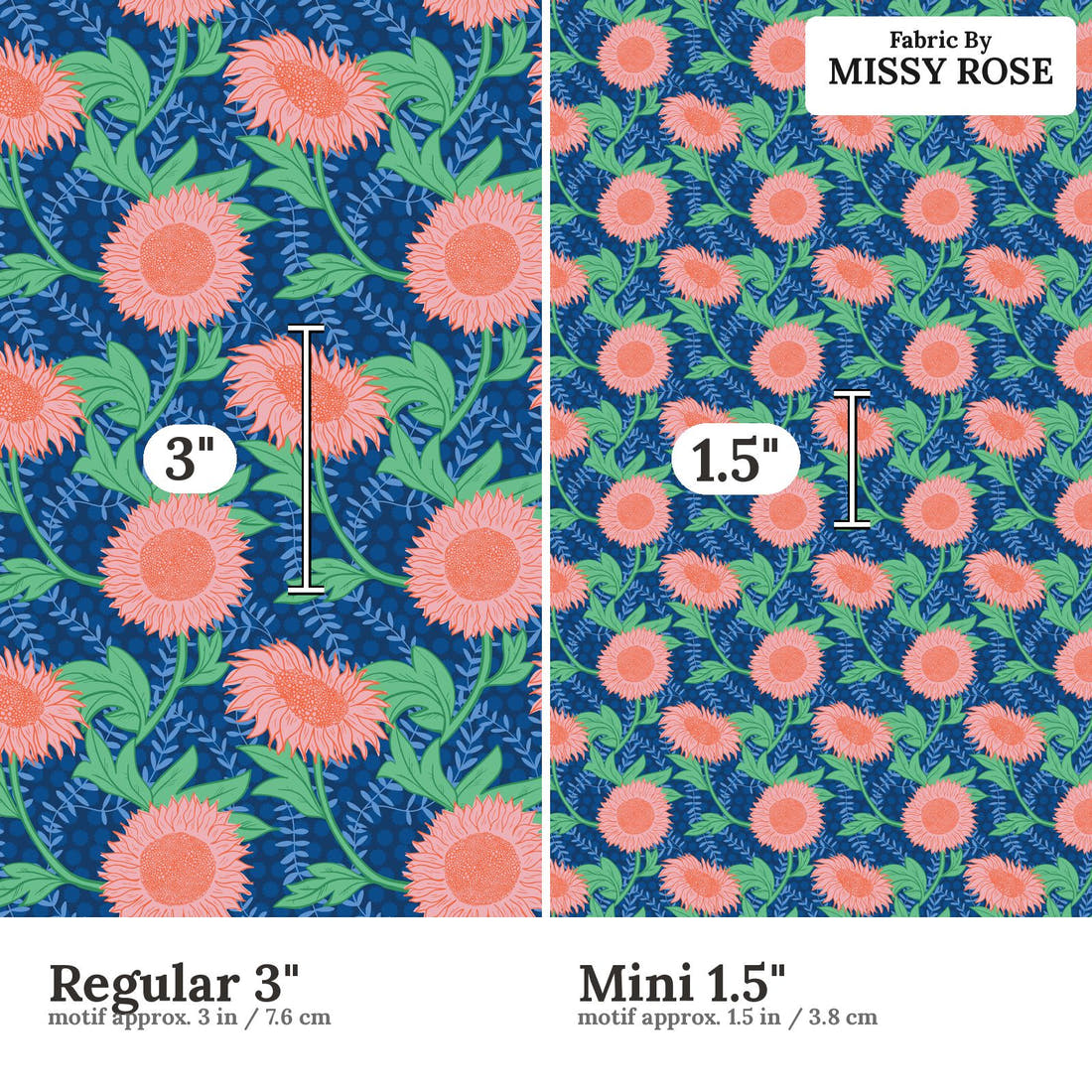 Kristina Forrest 193 Regular 3 inch vs Mini 1.5 inch print scale side by side | Fabric by Missy Rose