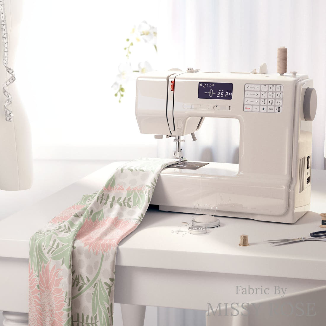 Kristina Forrest 195 on a sewing machine - premium fabric for sewing projects | Fabric by Missy Rose