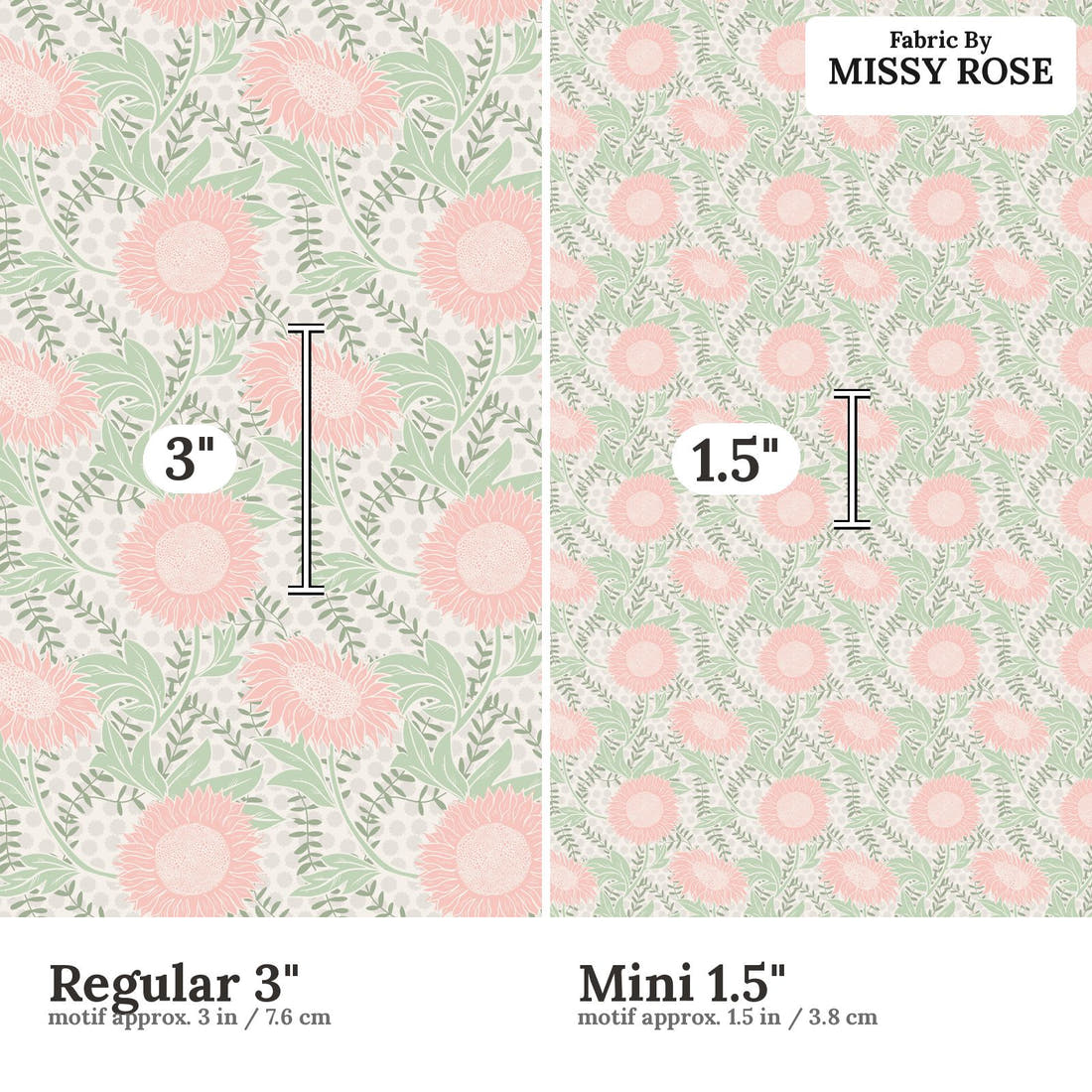 Kristina Forrest 195 Regular 3 inch vs Mini 1.5 inch print scale side by side | Fabric by Missy Rose