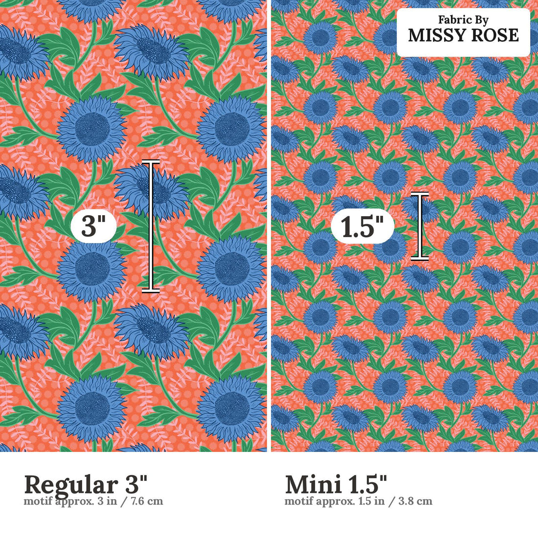 Kristina Forrest 196 Regular 3 inch vs Mini 1.5 inch print scale side by side | Fabric by Missy Rose