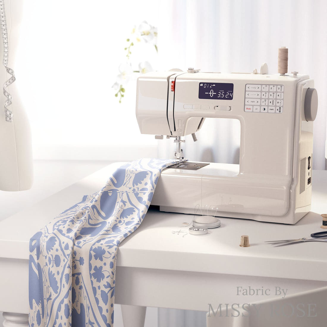 Kristina Forrest 197 on a sewing machine - premium fabric for sewing projects | Fabric by Missy Rose