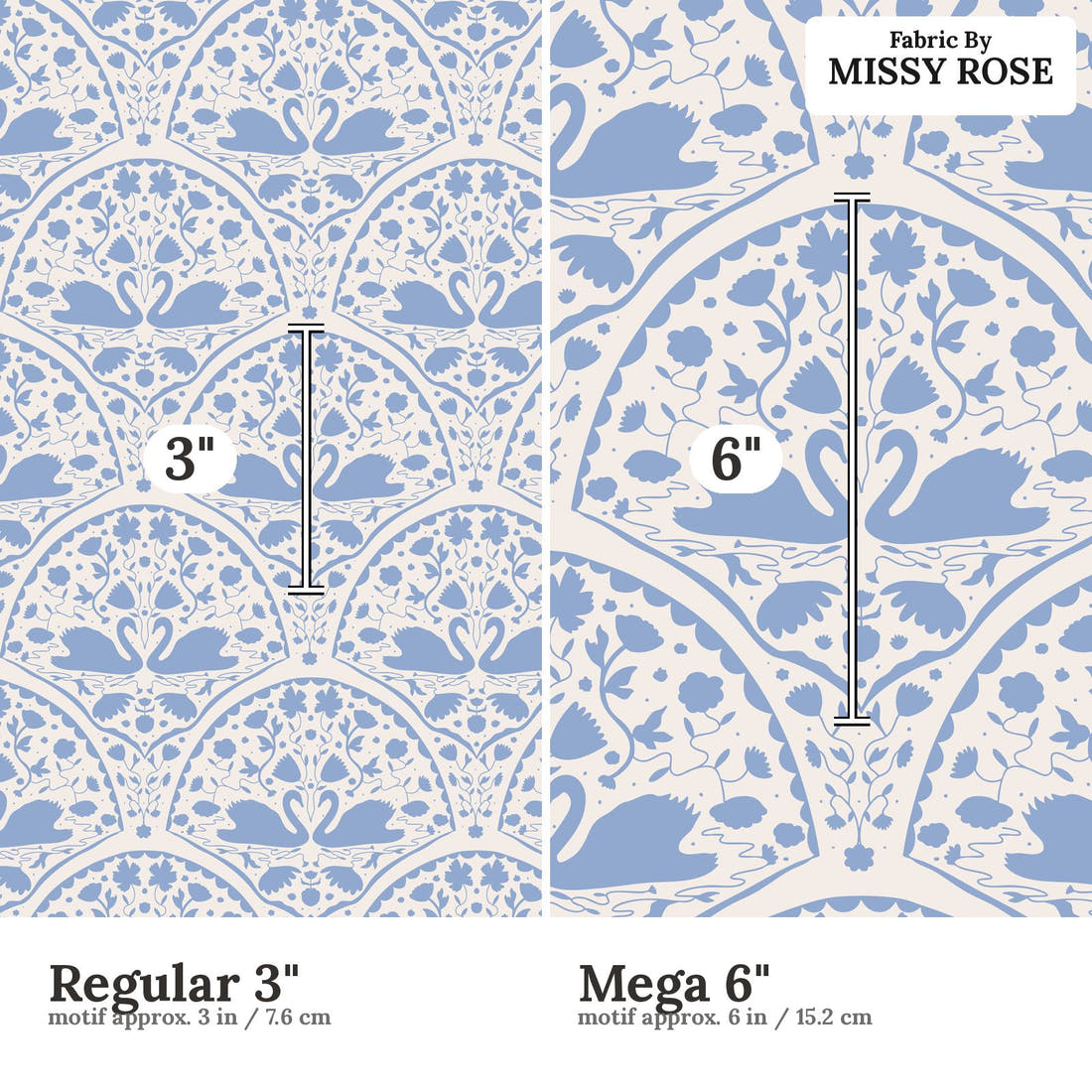 Kristina Forrest 197 Regular 3 inch vs Mega 6 inch print scale side by side | Fabric by Missy Rose