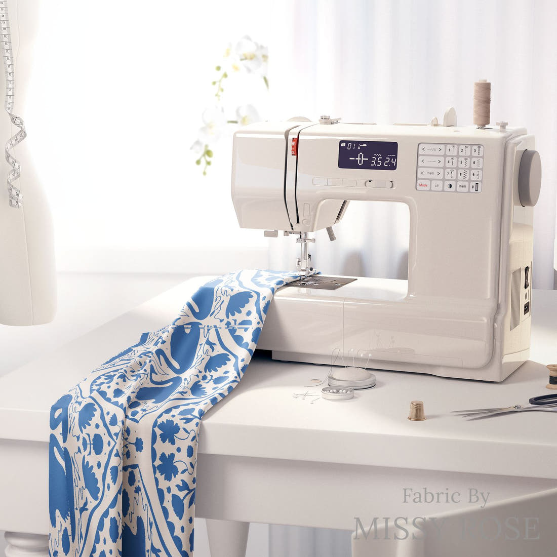 Kristina Forrest 198 on a sewing machine - premium fabric for sewing projects | Fabric by Missy Rose