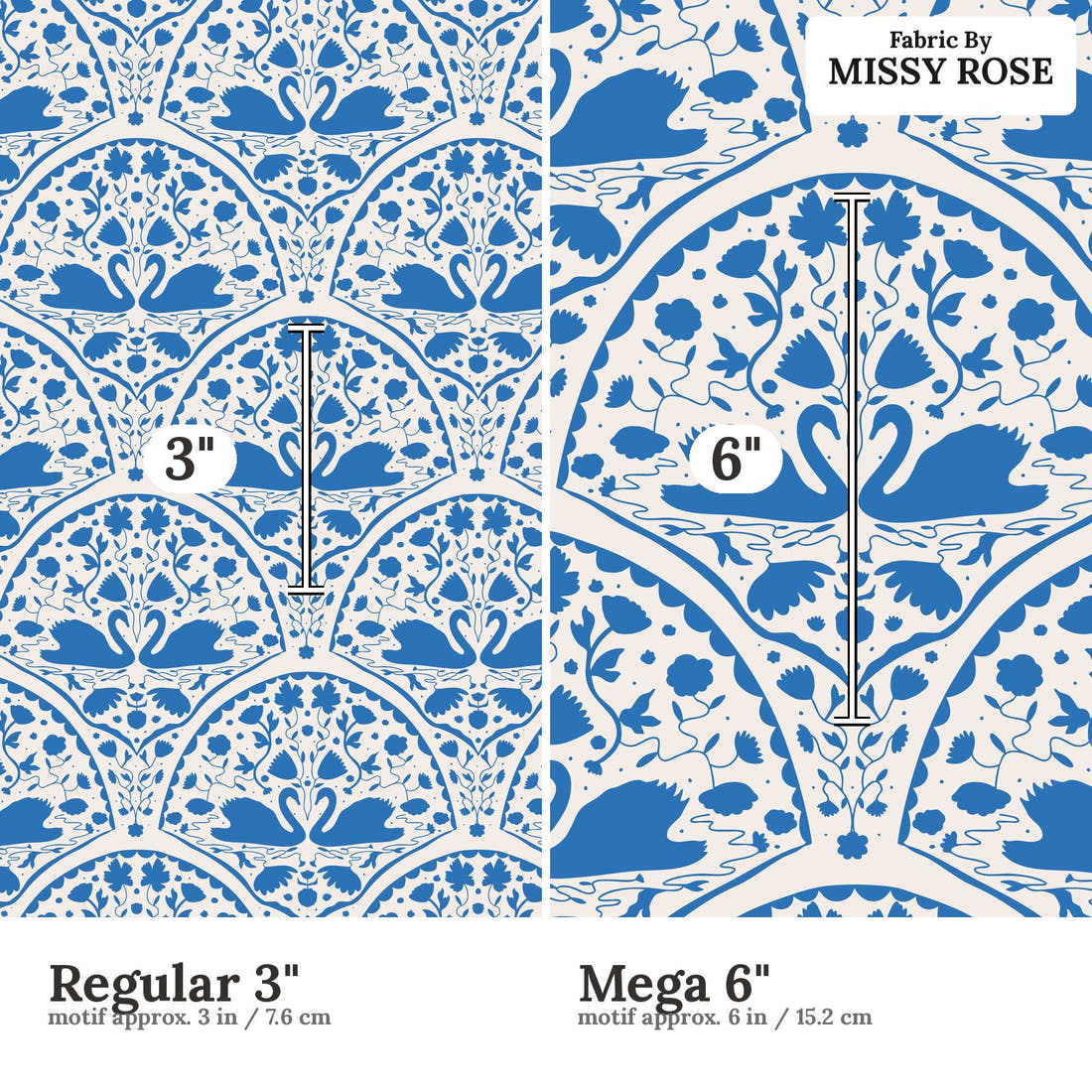 Kristina Forrest 198 Regular 3 inch vs Mega 6 inch print scale side by side | Fabric by Missy Rose
