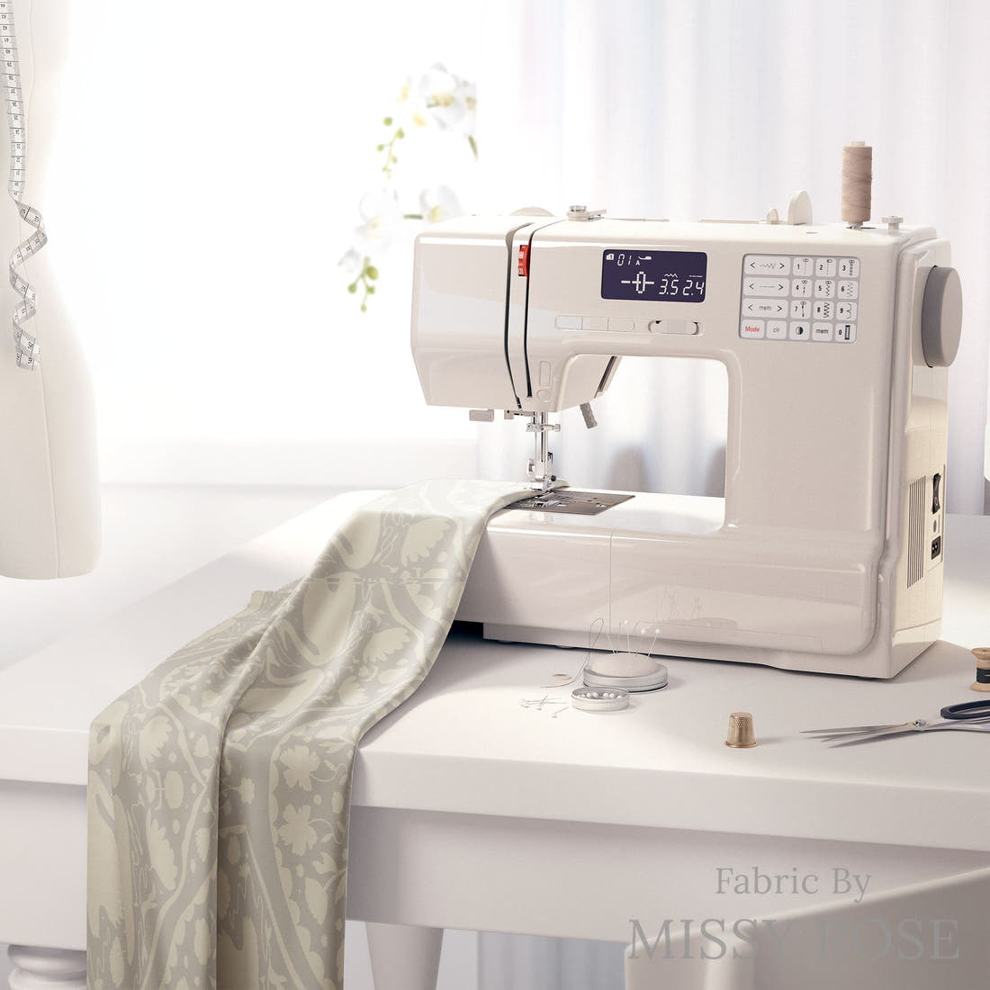 Kristina Forrest 199 on a sewing machine - premium fabric for sewing projects | Fabric by Missy Rose
