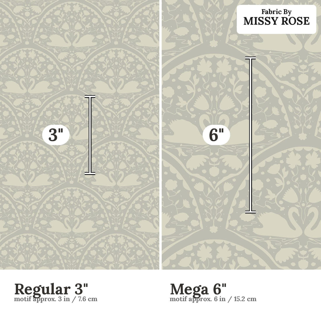 Kristina Forrest 199 Regular 3 inch vs Mega 6 inch print scale side by side | Fabric by Missy Rose