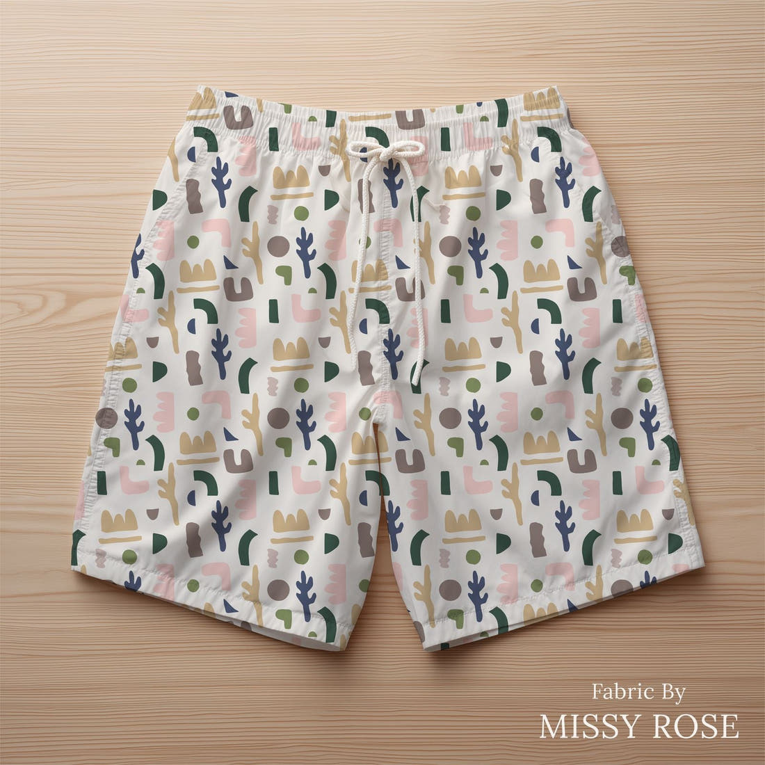 Kristina Forrest 20 sewn into swim shorts - see how the print looks made up | Fabric by Missy Rose
