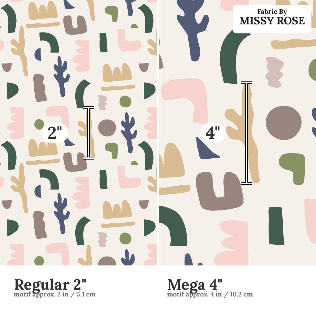 Kristina Forrest 20 Regular 2 inch vs Mega 4 inch print scale side by side | Fabric by Missy Rose