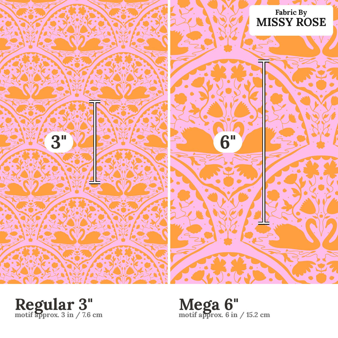 Kristina Forrest 200 Regular 3 inch vs Mega 6 inch print scale side by side | Fabric by Missy Rose