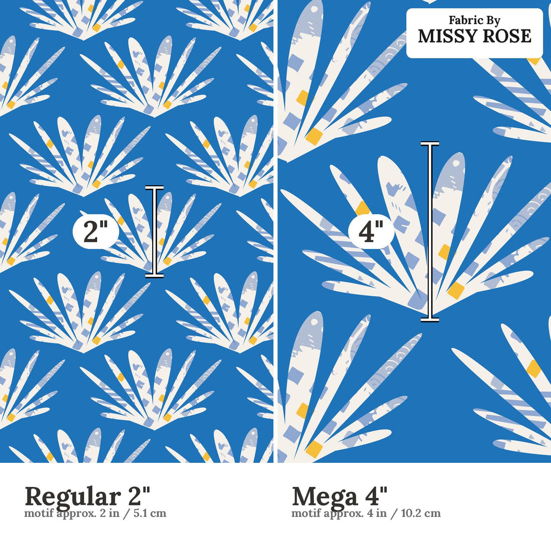 Kristina Forrest 202 Regular 2 inch vs Mega 4 inch print scale side by side | Fabric by Missy Rose
