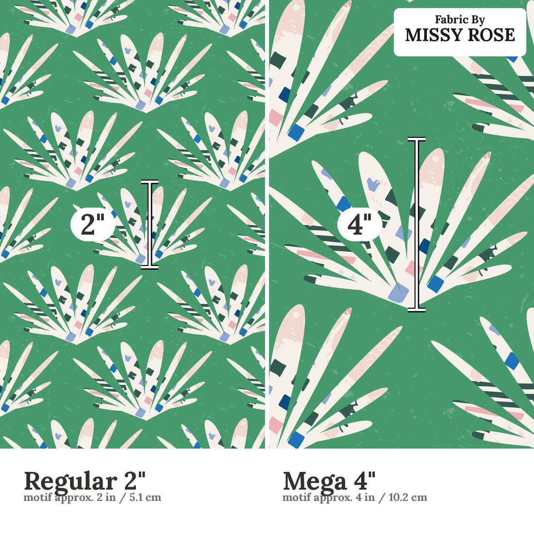 Kristina Forrest 203 Regular 2 inch vs Mega 4 inch print scale side by side | Fabric by Missy Rose