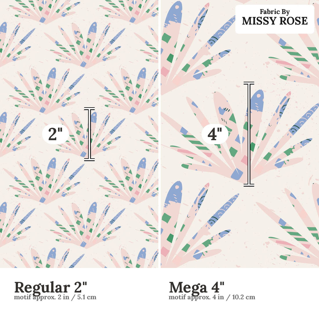 Kristina Forrest 204 Regular 2 inch vs Mega 4 inch print scale side by side | Fabric by Missy Rose