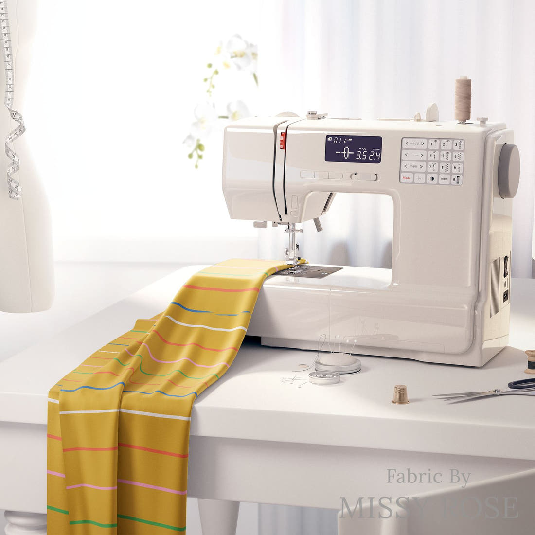 Kristina Forrest 206 on a sewing machine - premium fabric for sewing projects | Fabric by Missy Rose