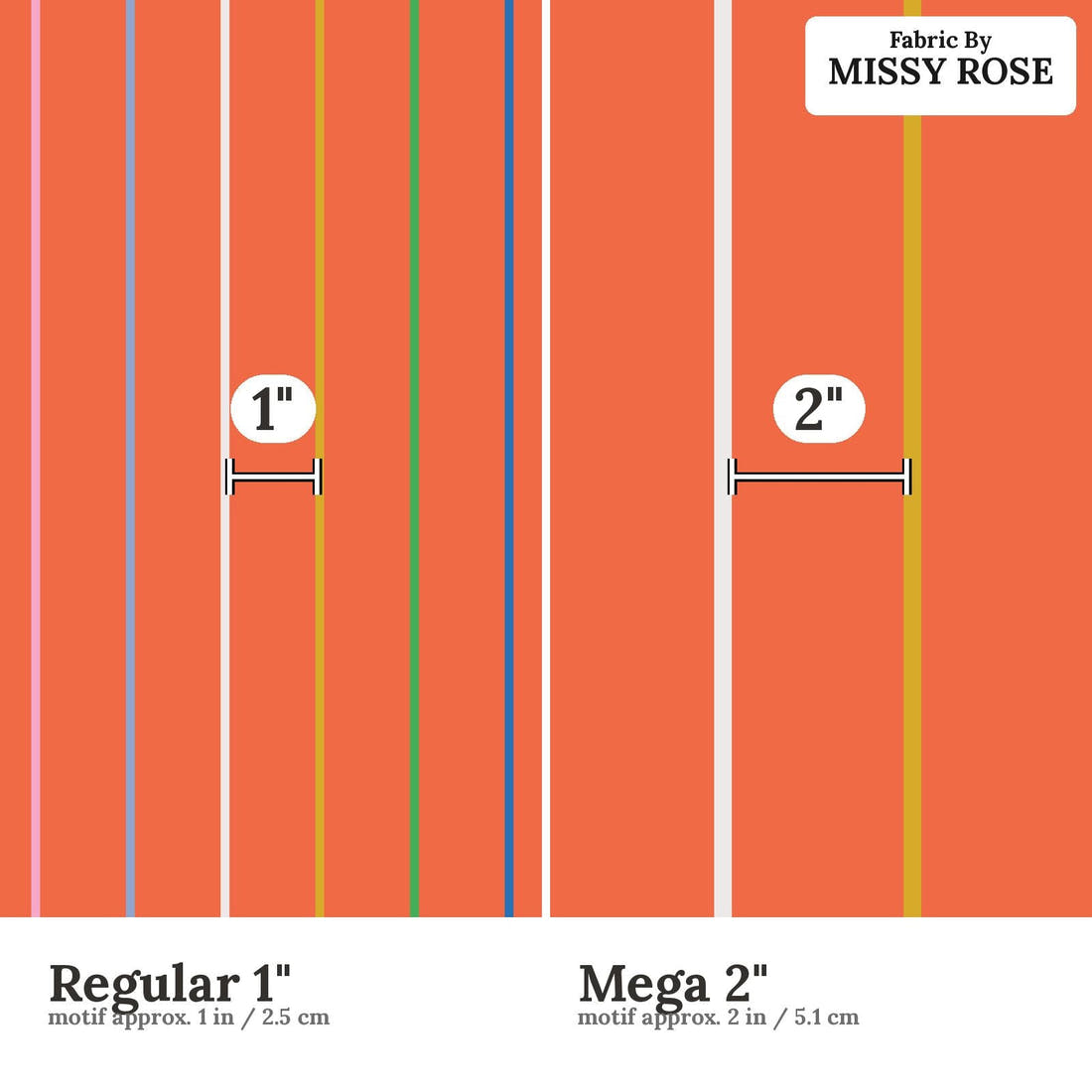 Kristina Forrest 207 Regular 1 inch vs Mega 2 inch print scale side by side | Fabric by Missy Rose