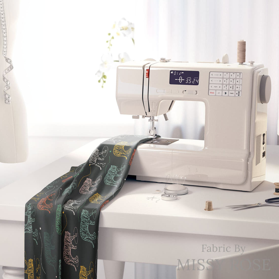 Kristina Forrest 208 on a sewing machine - premium fabric for sewing projects | Fabric by Missy Rose