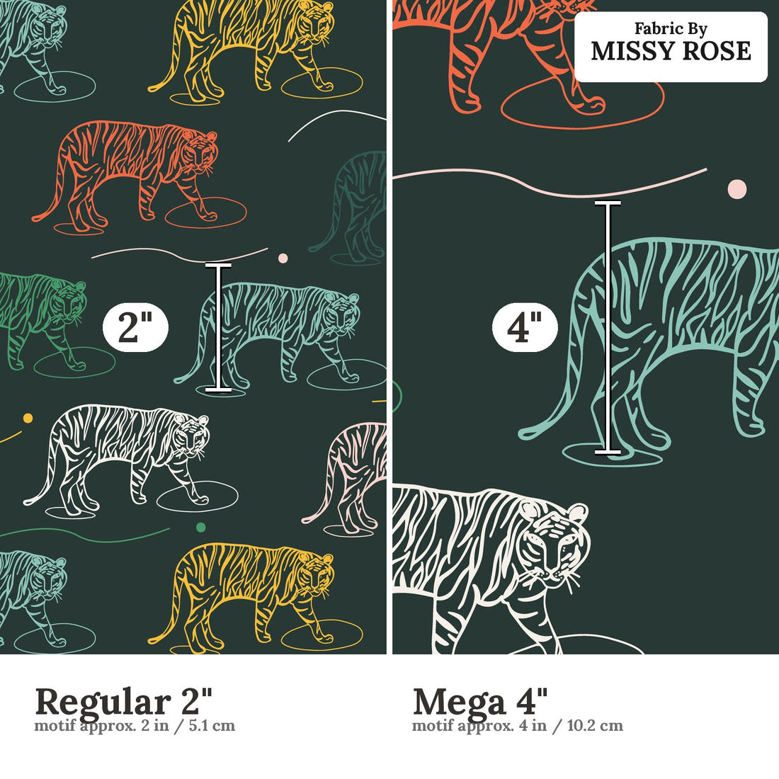 Kristina Forrest 208 Regular 2 inch vs Mega 4 inch print scale side by side | Fabric by Missy Rose