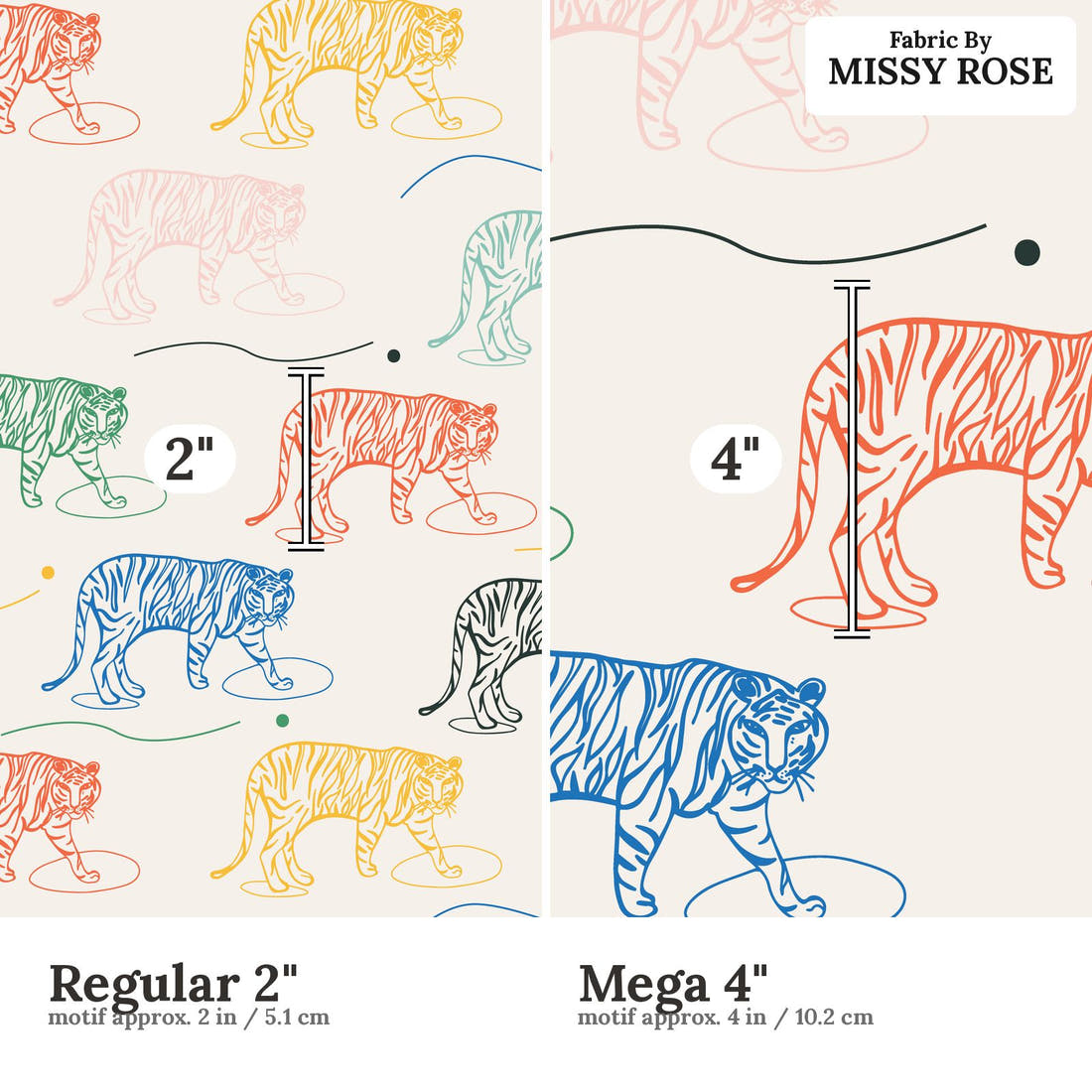 Kristina Forrest 209 Regular 2 inch vs Mega 4 inch print scale side by side | Fabric by Missy Rose