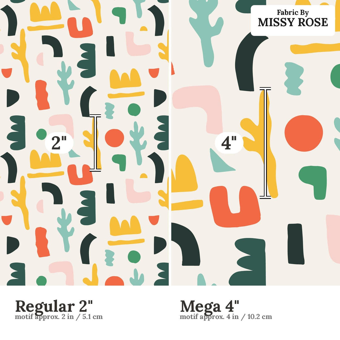Kristina Forrest 21 Regular 2 inch vs Mega 4 inch print scale side by side | Fabric by Missy Rose