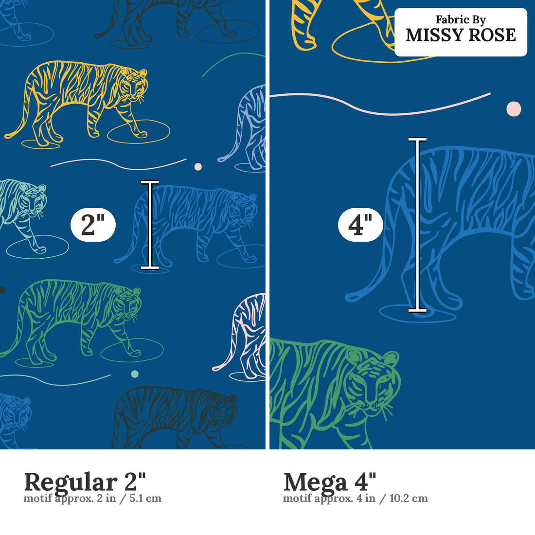 Kristina Forrest 210 Regular 2 inch vs Mega 4 inch print scale side by side | Fabric by Missy Rose